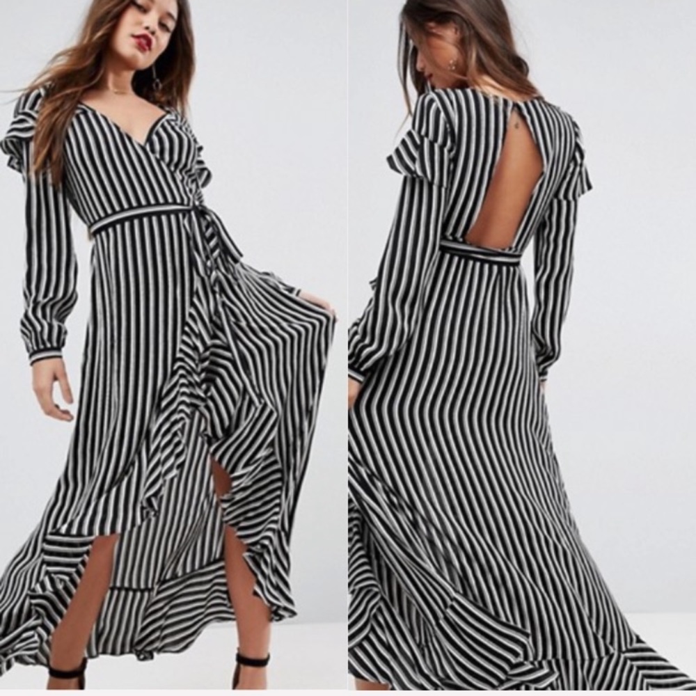 ASOS Wrap Maxi Dress Black and White Size 14